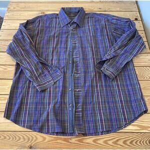 Lenor Romano Plaid Long Sleeve Button Up Shirt Size 2XL Men’s Blue